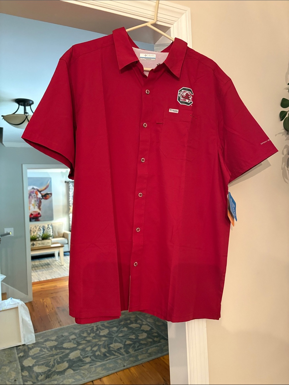 University of SC Columbia Men's Short-Sleeve Button-Down Shirt in Red